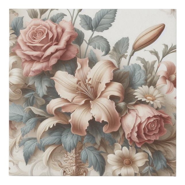 Light Antique Floral Perfection Faux Canvas Print (Front)