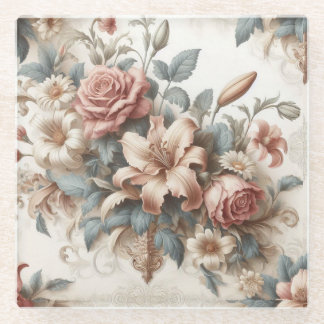 Light Antique Floral Perfection Glass Coaster