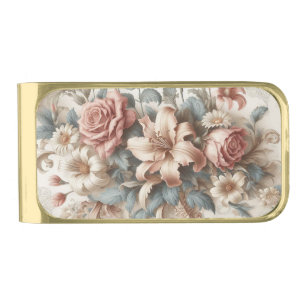 Light Antique Floral Perfection Gold Finish Money Clip