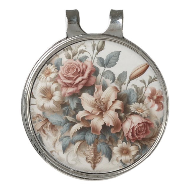 Light Antique Floral Perfection Golf Hat Clip (Front)