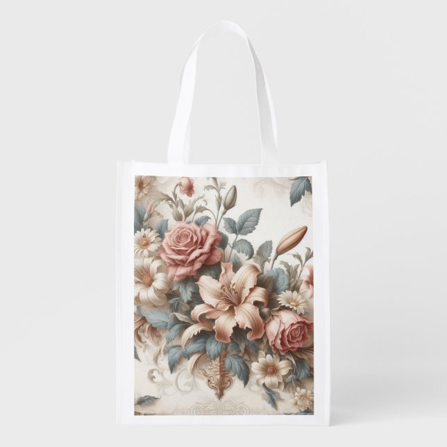 Light Antique Floral Perfection Grocery Bag (Front)