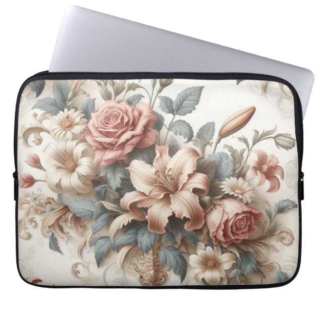 Light Antique Floral Perfection Laptop Sleeve (Front)