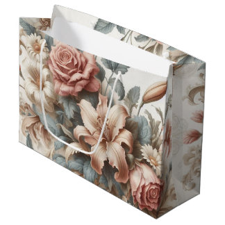 Light Antique Floral Perfection Large Gift Bag