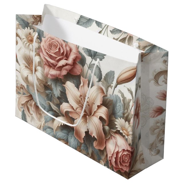 Light Antique Floral Perfection Large Gift Bag (Front Angled)