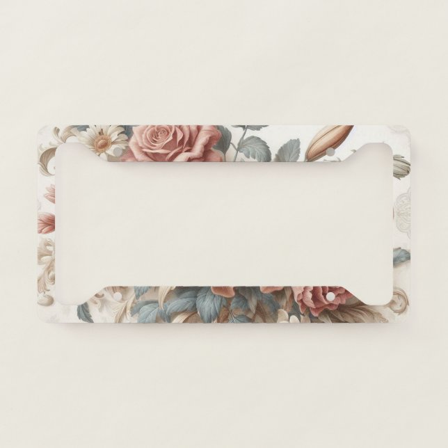 Light Antique Floral Perfection License Plate Frame (Front)