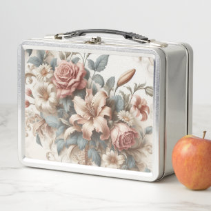 Light Antique Floral Perfection Metal Lunch Box