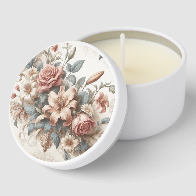 Light Antique Floral Perfection Mini Candle Favors (Corner)