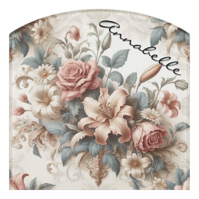 Light Antique Floral Perfection Name  Door Sign (Contour Front)