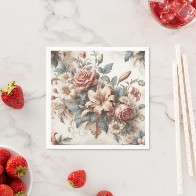 Light Antique Floral Perfection Napkins (Insitu)