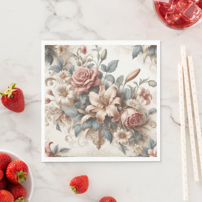 Light Antique Floral Perfection Napkins (Insitu)