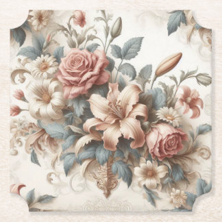 Light Antique Floral Perfection Paper Coaster