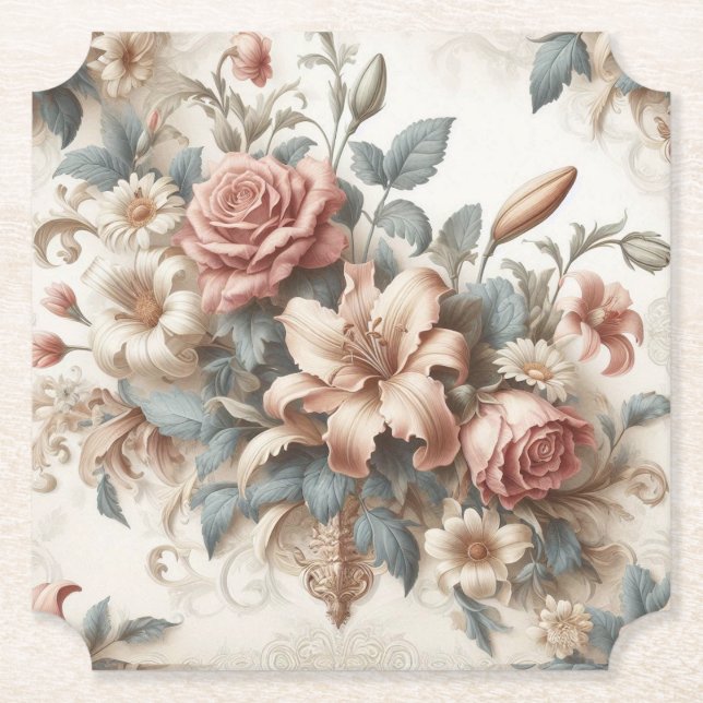 Light Antique Floral Perfection Paper Coaster (Front)