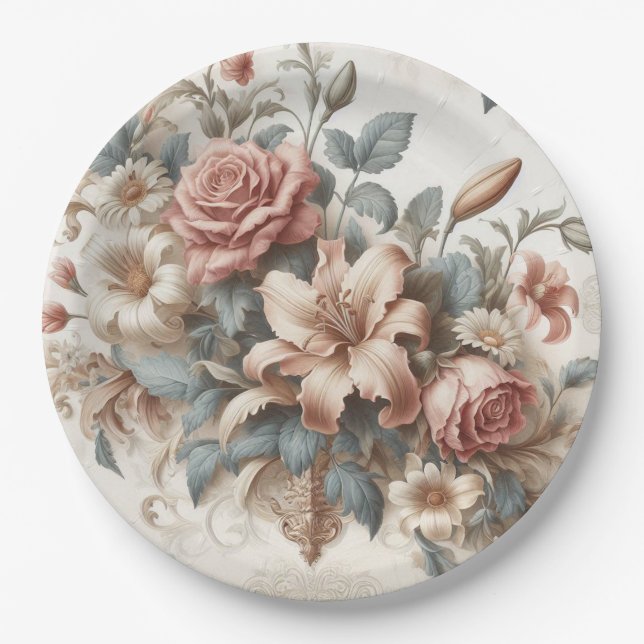 Light Antique Floral Perfection Paper Plates (Front)