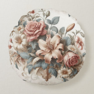 Light Antique Floral Perfection Round Pillow