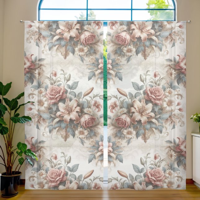 Light Antique Floral Perfection Sheer Curtains (Living Room)