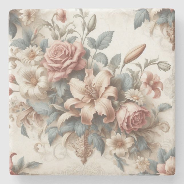 Light Antique Floral Perfection Stone Coaster (Front)