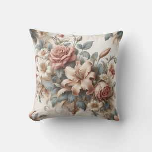 Light Antique Floral Perfection Throw Pillow
