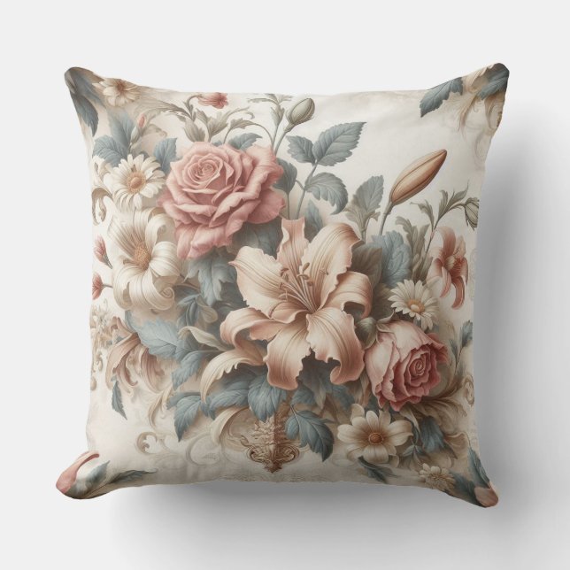 Light Antique Floral Perfection Throw Pillow (Front)