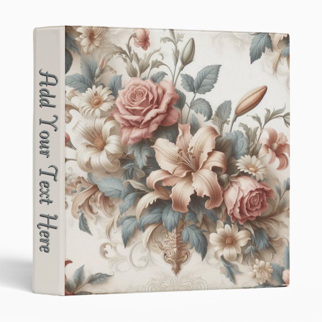 Light Antique Floral Perfection w/ Text 3 Ring Binder (Front/Spine)