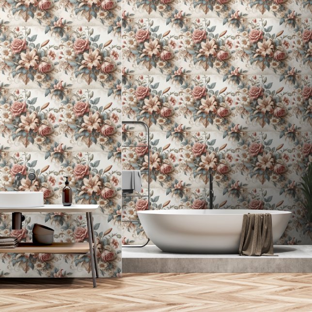 Light Antique Floral Perfection Wallpaper (Bathroom)
