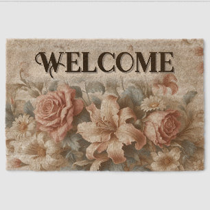 Light Antique Floral Perfection Welcome Fiber Doormat