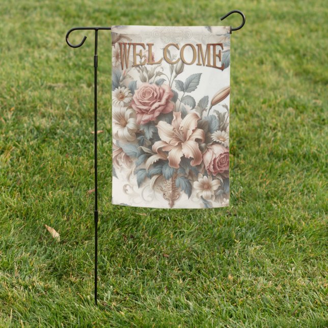 Light Antique Floral Perfection Welcome Garden Flag (In SItu)