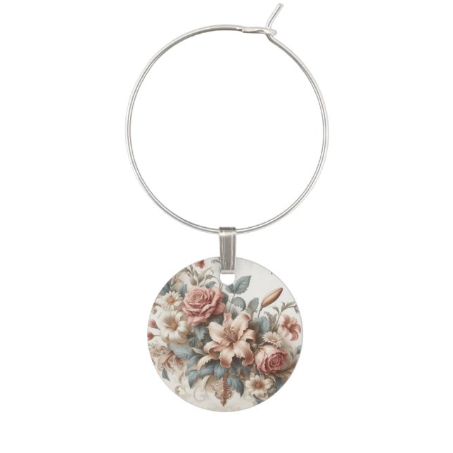 Light Antique Floral Perfection Wine Charm (Front)