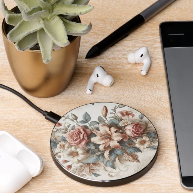 Light Antique Floral Perfection Wireless Charger (Desk 2)