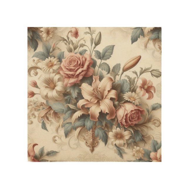 Light Antique Floral Perfection Wood Wall Art (Front)