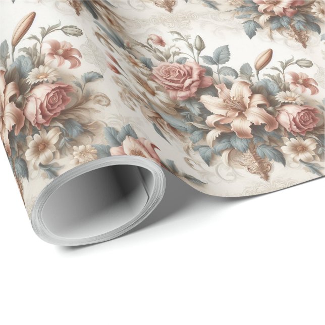 Light Antique Floral Perfection Wrapping Paper (Roll Corner)