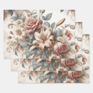 Light Antique Floral Perfection Wrapping Paper Sheets