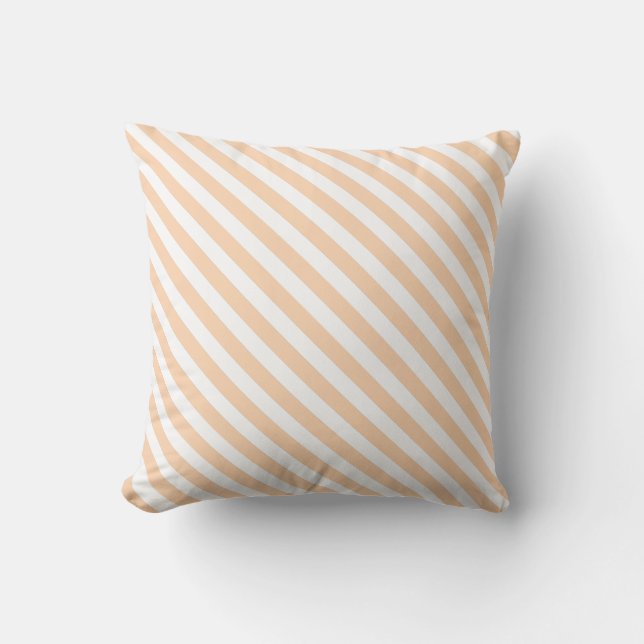 Light Apricot Designer Diagonal Line Throw Pillow (Front)