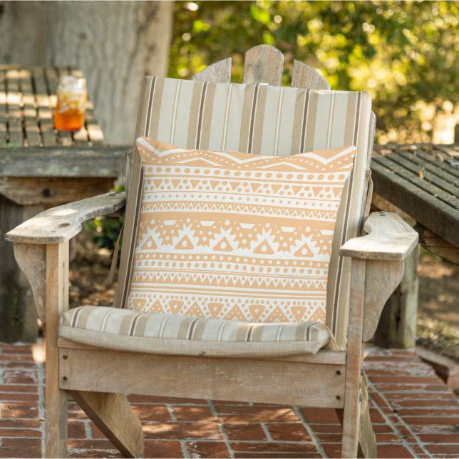 Light Apricot Orange Ivory Zigzag Tribal Art Outdoor Pillow (Chair)