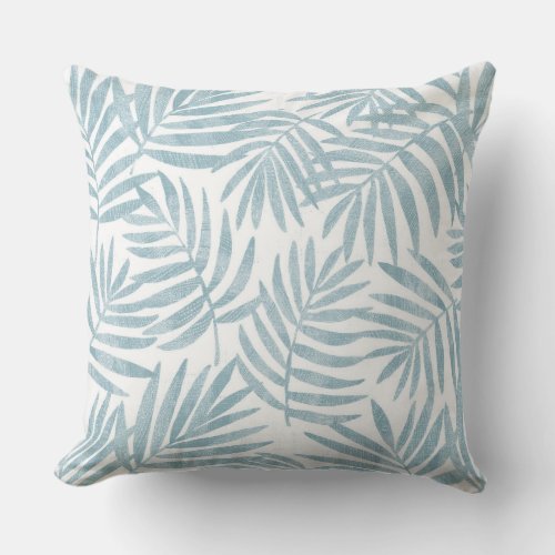 Light Aqua Blue and White Palm Leaf Throw Pillow