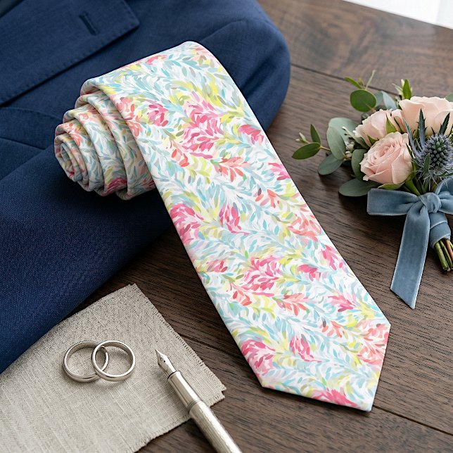 Light Aqua Blue Blush Pink Lime Green Art Pattern Neck Tie (Creator Uploaded)
