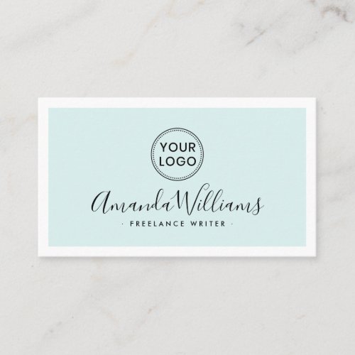 Light aqua blue custom logo elegant script business card