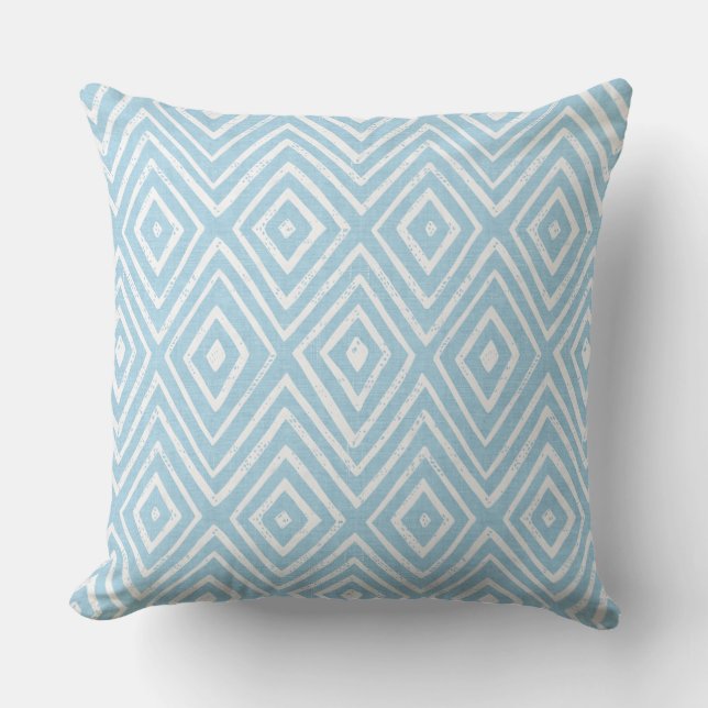 Light Aqua Blue Diamond Chevron Geometric Throw Pillow (Front)