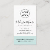 Light aqua blue feminine custom logo social media business card (Front)
