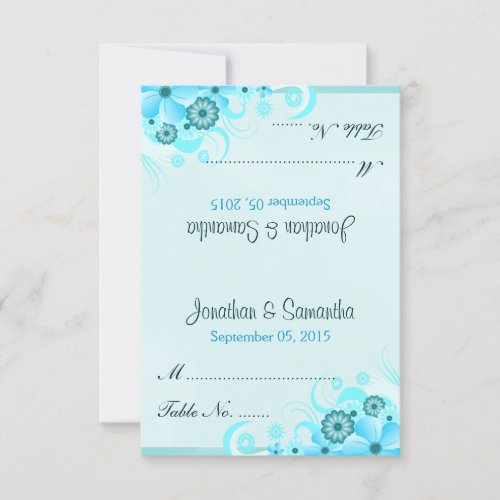 Light Aqua Blue Floral Tent Wedding Place Card