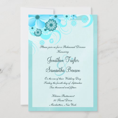 Light Aqua Blue Floral Wedding Rehearsal Dinner Invitation