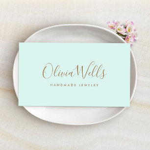 Light Aqua Blue Handwritten Script Social Media Business Card