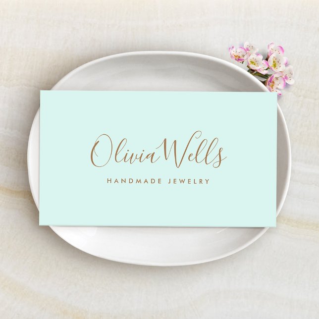 Light Aqua Blue Handwritten Script Social Media Business Card (Creator Uploaded)