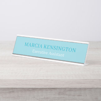 Light Aqua Blue Modern Professional Desk Name Plate