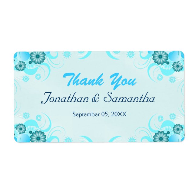 Light Aqua Blue Teal Floral Large Wedding Favor Label (Front)