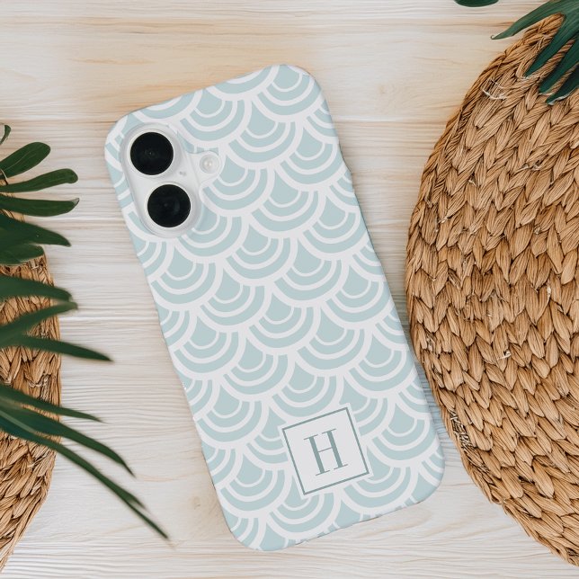Light Aqua Fishscale Pattern Monogram iPhone Case (Creator Uploaded)