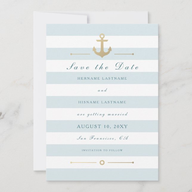 Light Aqua Nautical Save The Date Flat Card (Front)