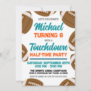 Light Aqua Orange Football Halftime Birthday Party Invitation