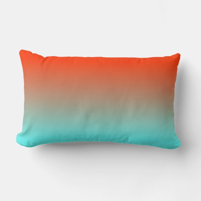 Light Aqua Orange Ombre Lumbar Pillow (Front)