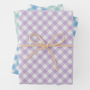 Light Aqua Turquoise Green Blue Pink Gingham Wrapping Paper Sheets