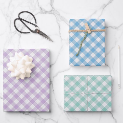 Light Aqua Turquoise Green Blue Pink Gingham Wrapping Paper Sheets
